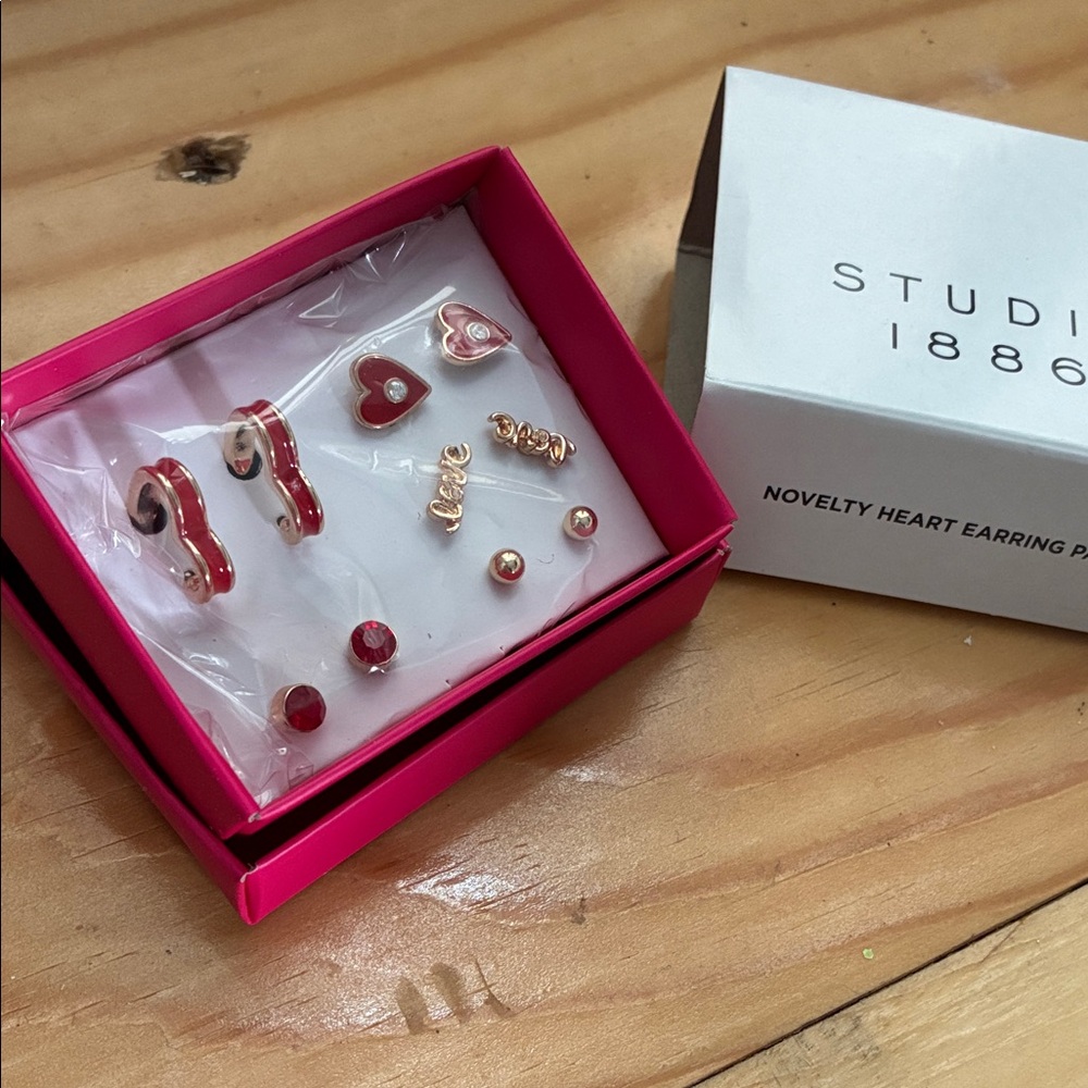 Avon Red and Gold Heart Earring Set